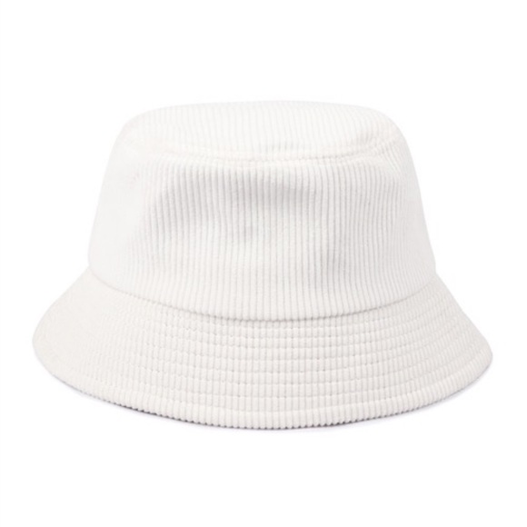 White Corduroy Cotton Bucket Hat - Picture 3 of 12